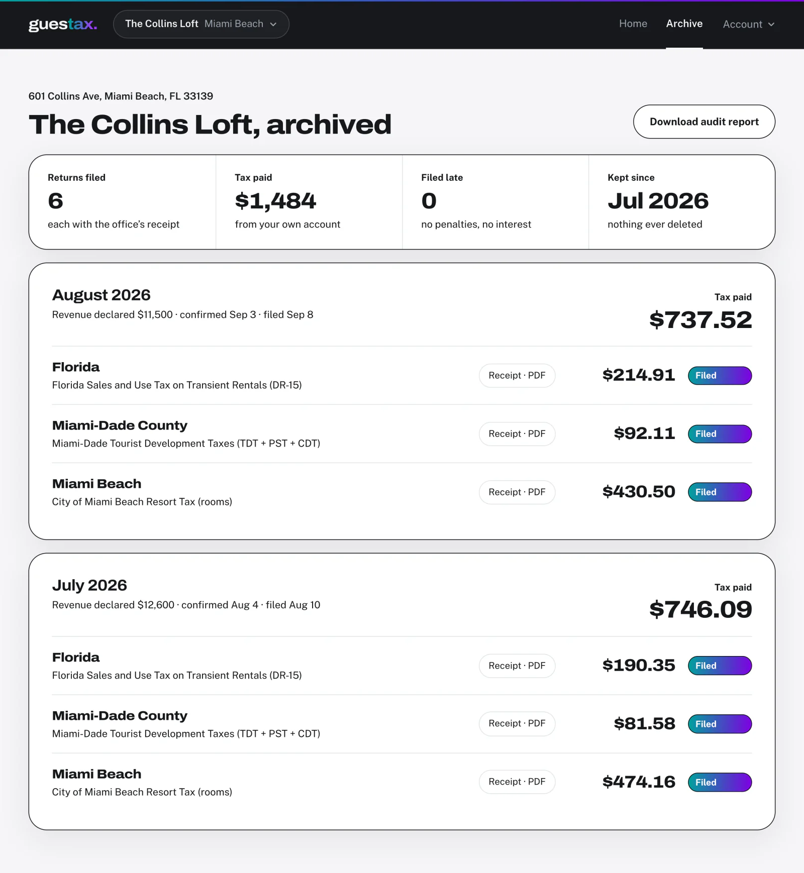 guestax dashboard: We archive